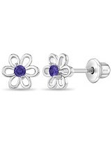 good-looking silver 7mm purple cubic zirconia birthstone baby earrings
